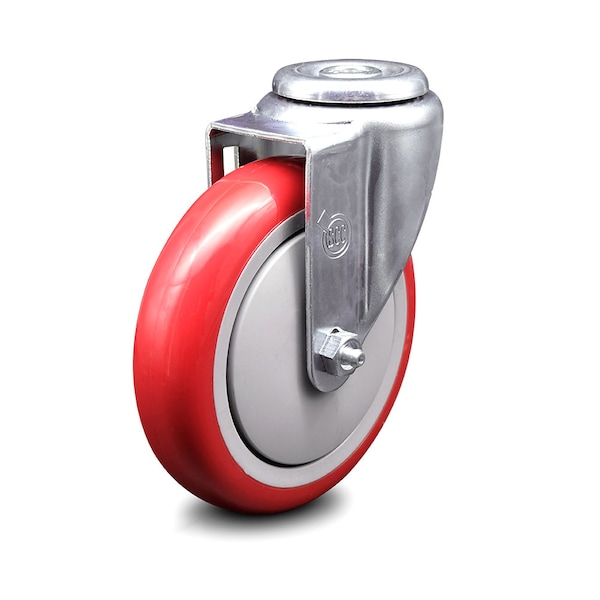 5 Inch Red Polyurethane Wheel Swivel Bolt Hole Caster